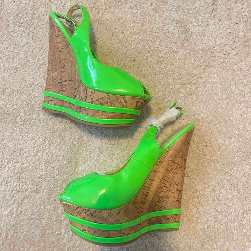 Kiss & Tell Green Wedge Slingback Sandals